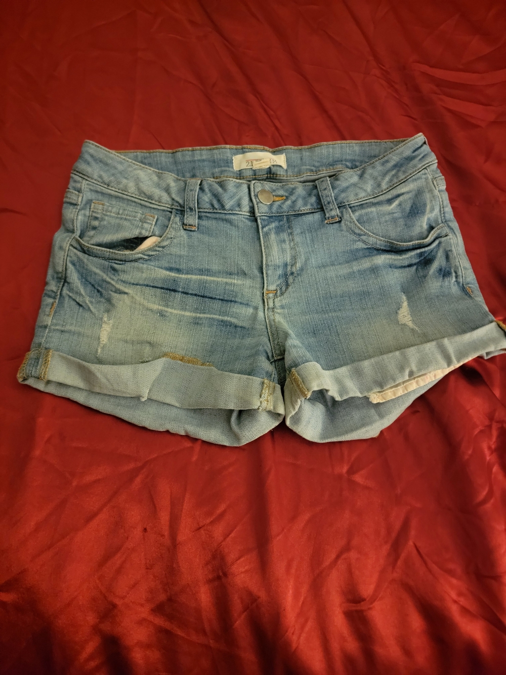 2.1 Denim Light Blue Rolled Cuff Jean Shorts